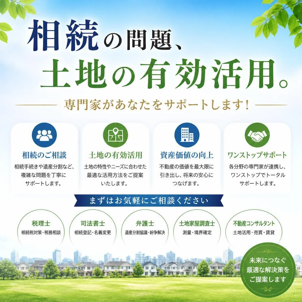 相続の問題、土地の有効活用。専門家があなたをサポートします！