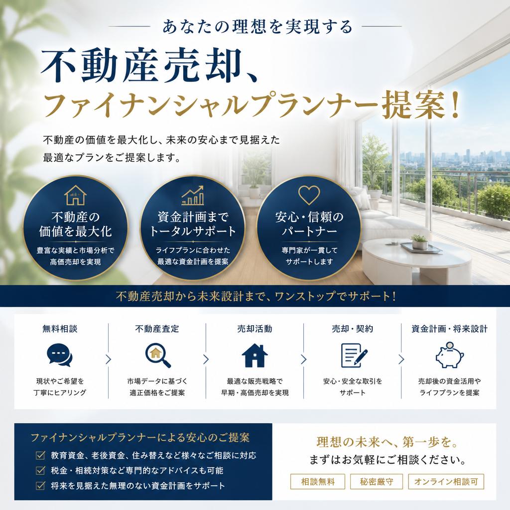 あなたの理想を実現する不動産売却、ファイナンシャルプランナー提案！