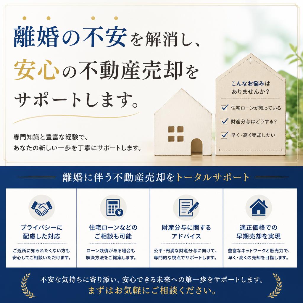 離婚の不安を解消し、安心の不動産売却をサポートします。