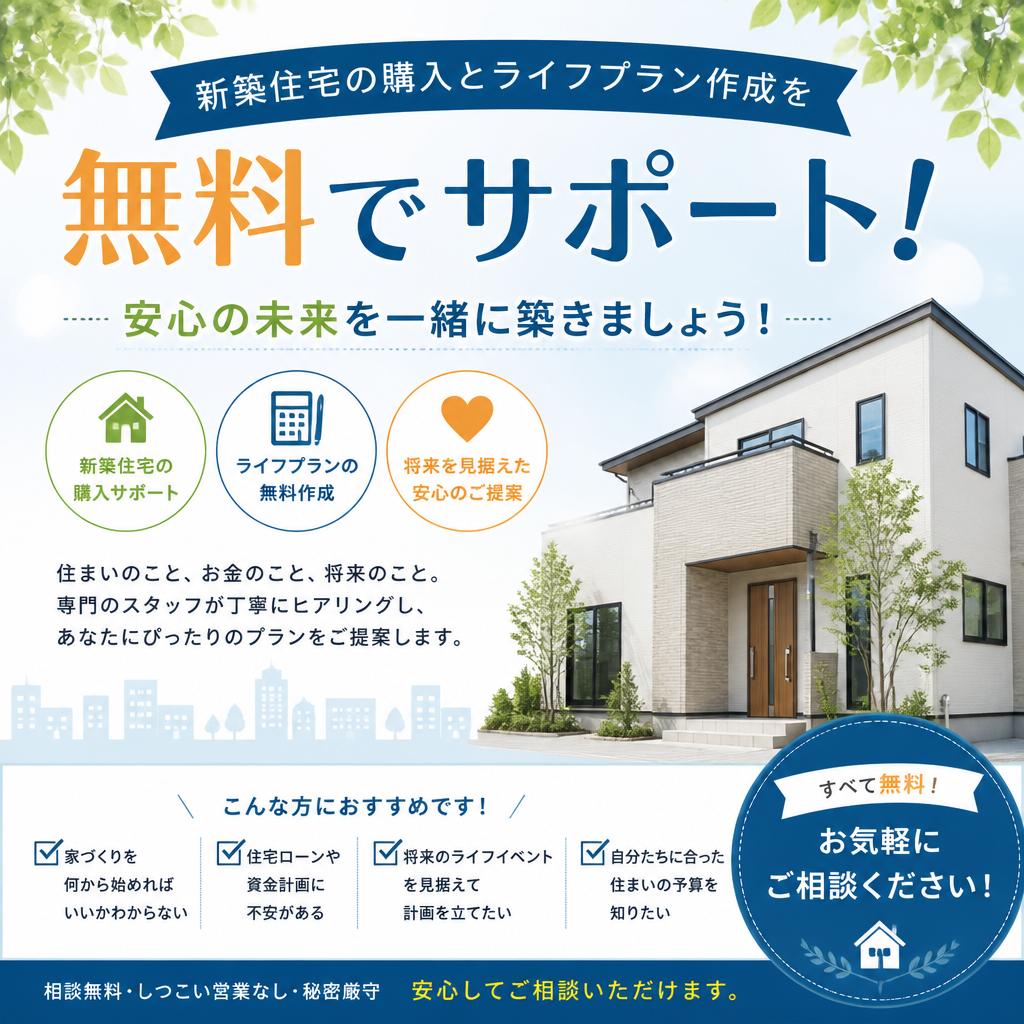 新築住宅の購入とライフプラン作成を無料でサポート！安心の未来を一緒に築きましょう！