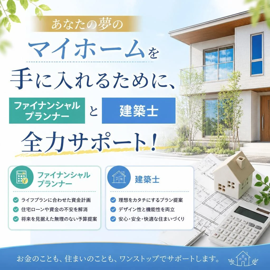 あなたの夢のマイホームを手に入れるために、ファイナンシャルプランナーと建築士が全力サポート！