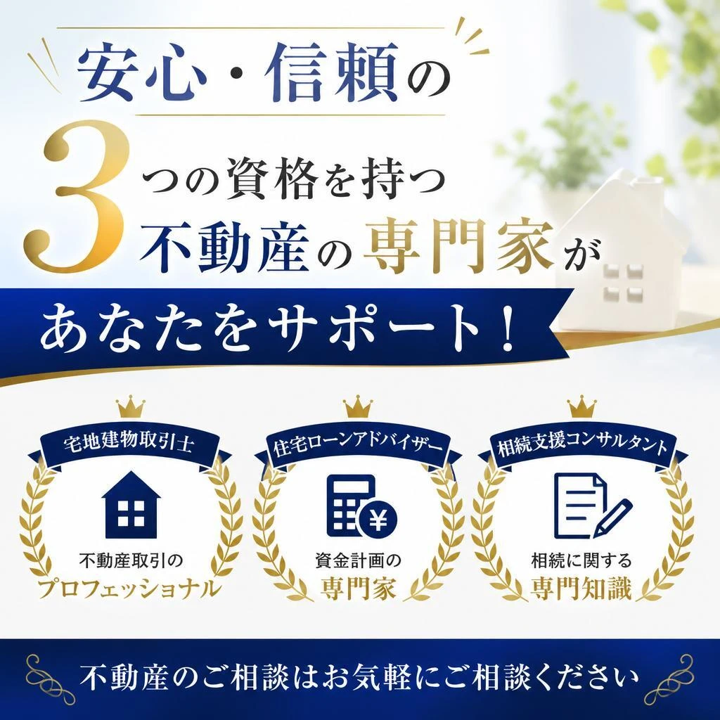安心・信頼の3つの資格を持つ不動産の専門家があなたをサポート！