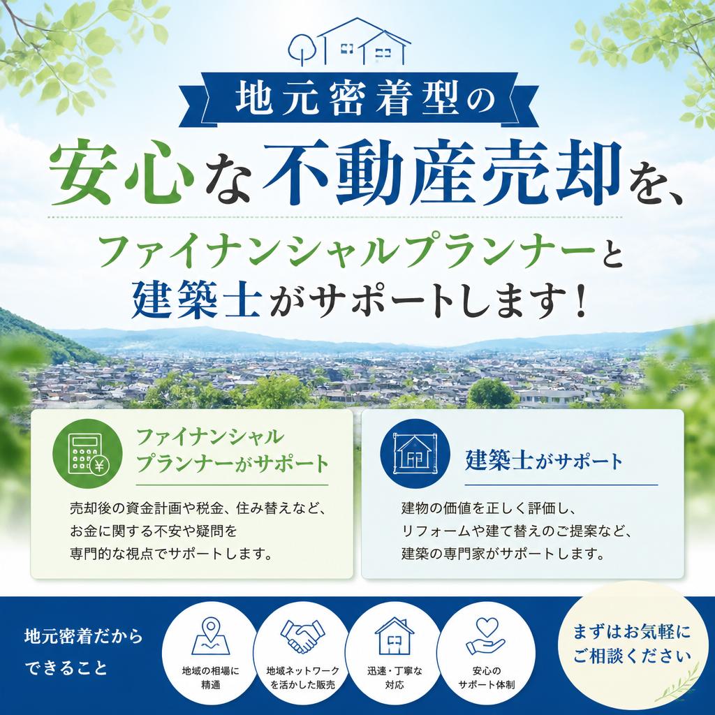 地元密着型の安心な不動産売却を、ファイナンシャルプランナーと建築士がサポートします！