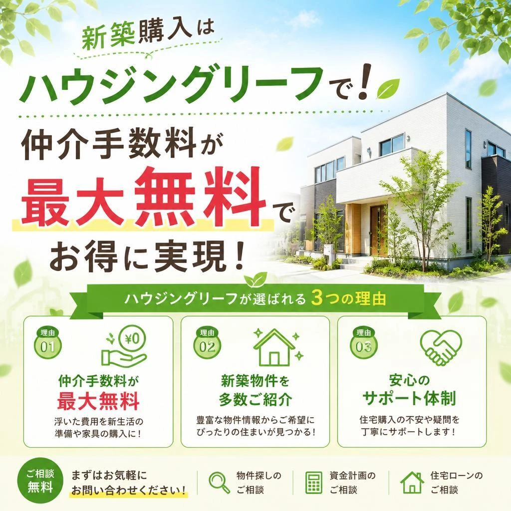 新築購入はハウジングリーフで！仲介手数料が最大無料でお得に実現！