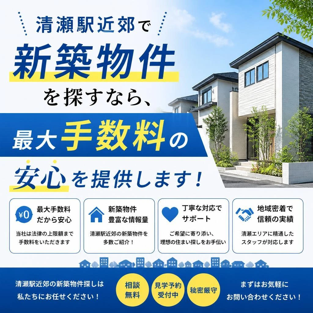 清瀬駅近郊で新築物件を探すなら、最大手数料の安心を提供します！